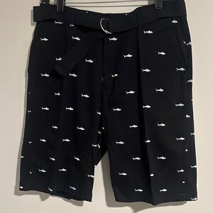 Graphic Print Belted Shorts